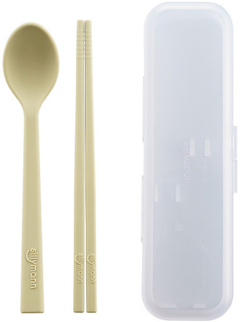 sillymann 孩童餐具組合 WSK3715, 奶油黃色, 湯匙+筷子+收納盒, 1組