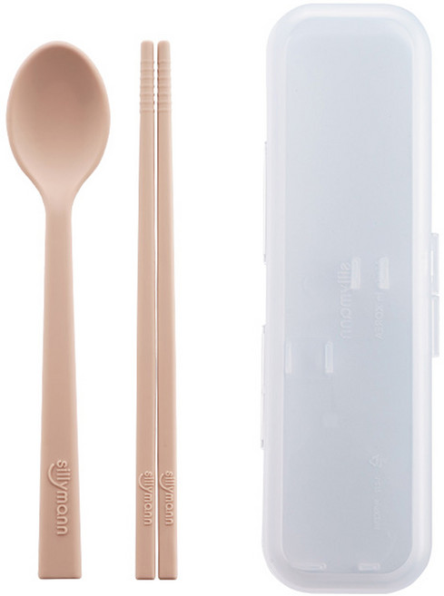 실리만 국내생산 크림 어린이 수저세트 (케이스) 크림피치 수저세트, 숟가락 + 젓가락 + 케이스, 1세트