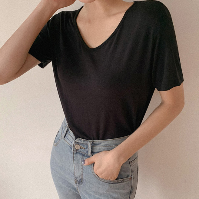 큐니걸스 여성용 레이온브이 랍빠 브이넥 반팔 티셔츠