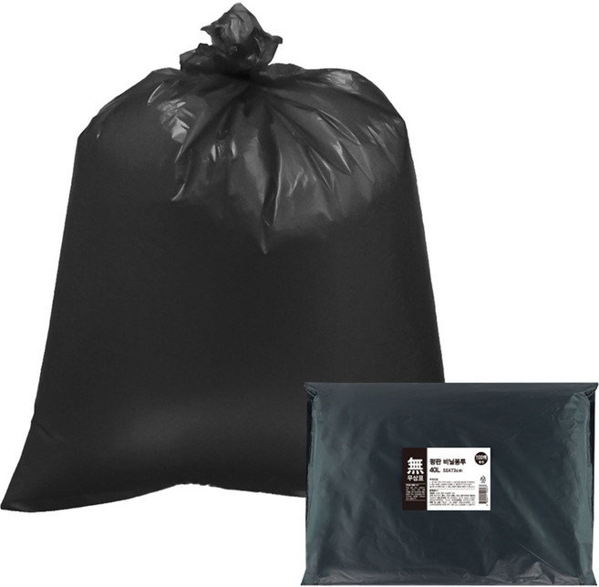 무상표 평판 비닐봉투 흑색, 40L, 100개