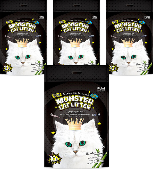 푸르미 몬스터 캣리터 1.5mm 고양이 두부모래, 10L, 4개, 대나무숯
