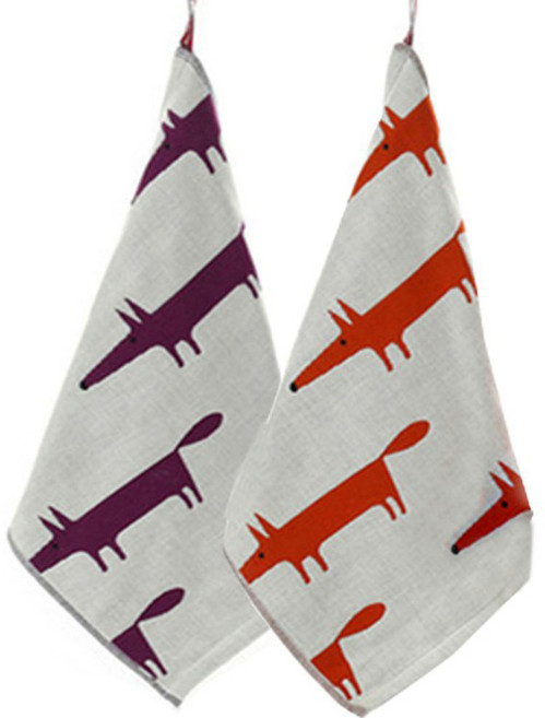 북유럽풍 순면거즈 주방 일러스트행주 여우 2종 세트, 오렌지, 보라, 1세트