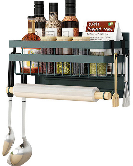 앤써핏 주방 자석 수납 선반 2단 냉장고랙, 그린