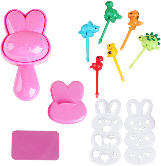 인블룸 간편 토끼 주먹밥 만들기 + 데코픽 공룡 12p 세트, 혼합색상, 1세트