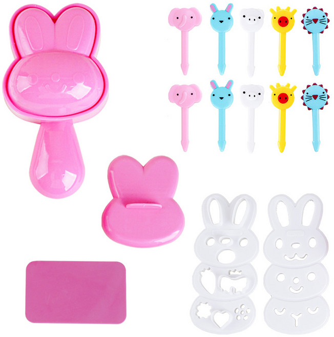 인블룸 간편 토끼 주먹밥 만들기 + 데코픽 동물 20p 세트, 혼합색상, 1세트