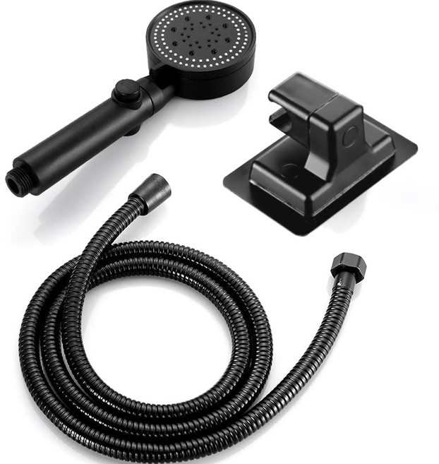 모나코올리브 5단 스파 샤워기 헤드 + 호스 + 각도조절 거치대 세트, 1개, 모던블랙