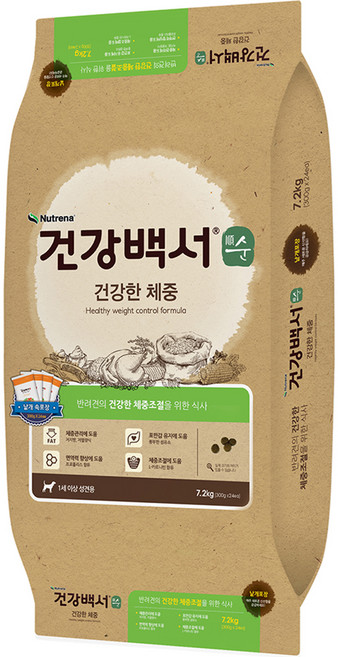 건강백서 순 강아지 기능성 사료, 다이어트(체중유지), 7.2kg, 1개
