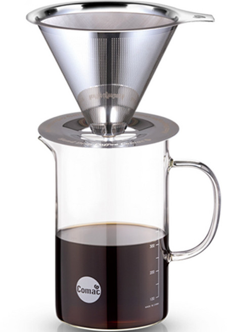 Comac 不鏽鋼手沖咖啡壺組 600ml SF2 G9, 雙層濾網 + 量杯壺