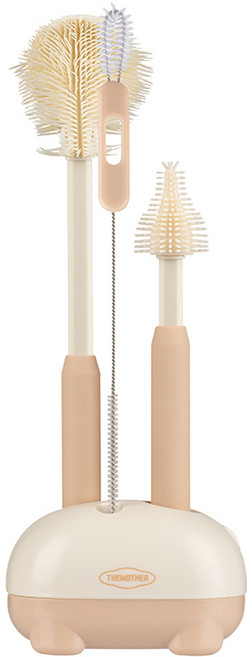 더마더 유아용 실리콘 젖병솔 + 젖꼭지솔 + 빨대솔 + 거치대, 1세트, 베이지