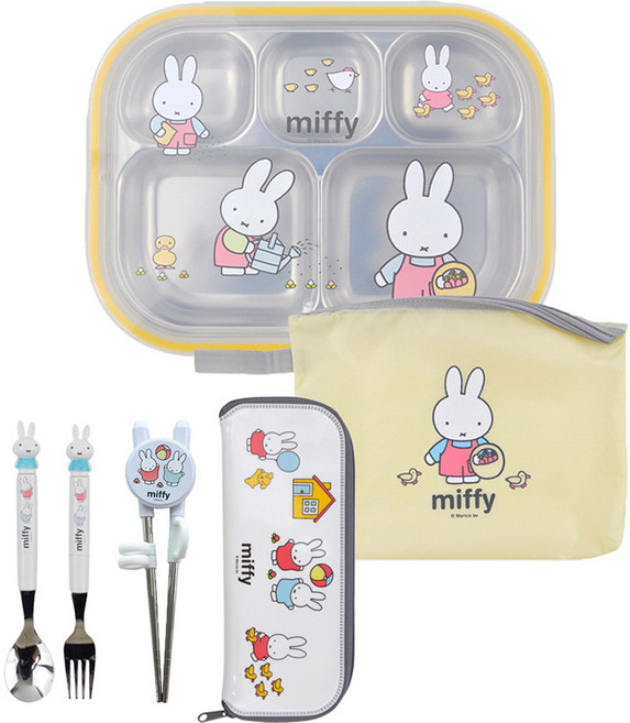 미피 1단계 교정용 젓가락 스푼 포크 케이스 + 식판가방도시락, 혼합색상, 식판세트 6종, 1세트
