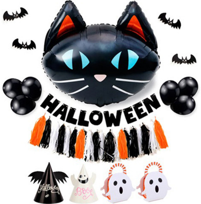 인디케이 할로윈 캣 파티세트, 혼합색상, 1세트