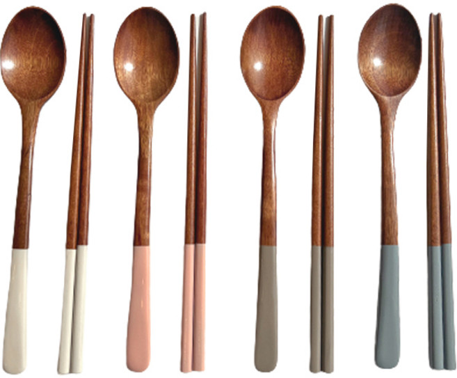 파스텔 옻칠 나무수저 4벌 세트, 크림 + 핑크 + 브라운 + 블루, 숟가락 4p + 젓가락 4쌍, 1개