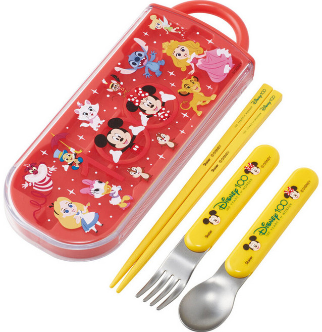 스케이터 디즈니 트리플 도시락 수저 세트 TACC2AG, 미키마우스 프렌즈, 스푼 + 포크 + 젓가락 + 케이스 + 네임스티커 4p, 1세트