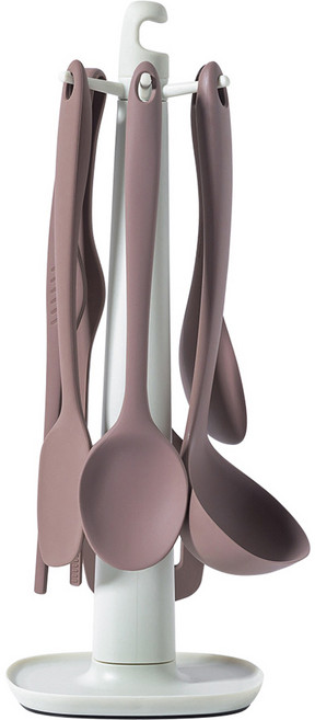 키친팩토리 파스텔 실리콘 플래티넘 조리도구, 조리도구 6종 + 걸이대, 밀크코코아 + 아이보리, 1세트