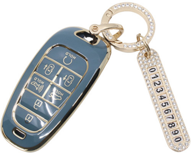 루젠 자동차 스마트 TPU 키케이스 + 큐빅링 + 번호판 세트, 그레이블루, 현대03