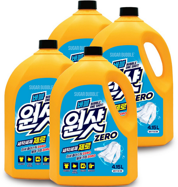 슈가버블 버블원샷 세탁세제 제로 실내건조, 4.15L, 4개