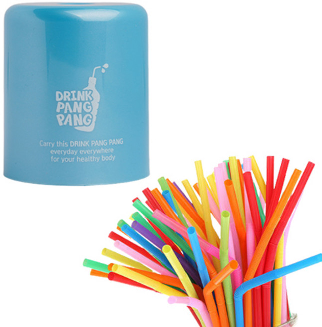 드링크팡팡 음료수 생수 뚜껑 펀치 + 자바라 빨대 100p 세트, 블루(펀치) + 혼합색상(빨대), 1세트