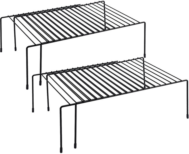 꾸미까 길이조절 접시 그릇 정리대 주방선반, 블랙, 2개