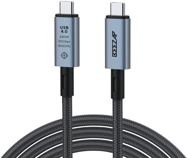 BEEZAP USB4 40G C to C PD3.1 傳輸線 240W Thunderbolt 4 E-mark 5A, 100cm, 黑色, 1個