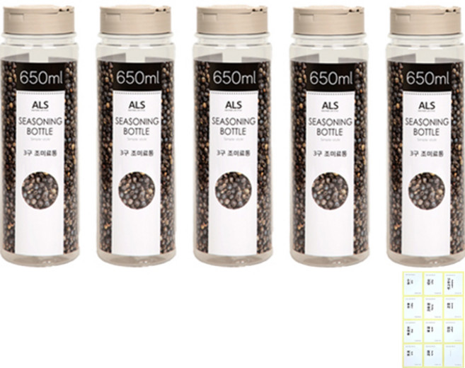 리빙패밀리 양념 조미료 소금 설탕통 3구 보관용기, 1세트, 650ml(5p)+스티커