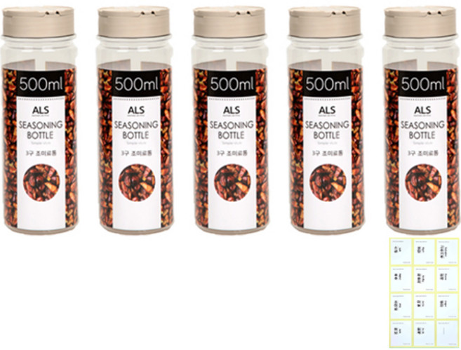 리빙패밀리 양념 조미료 소금 설탕통 3구 보관용기, 1세트, 500ml(5p)+스티커