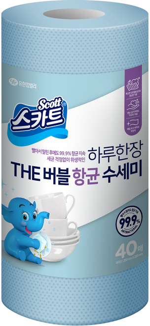 스카트 하루한장 THE 버블 항균 수세미, 스카이블루, 40개입, 1개