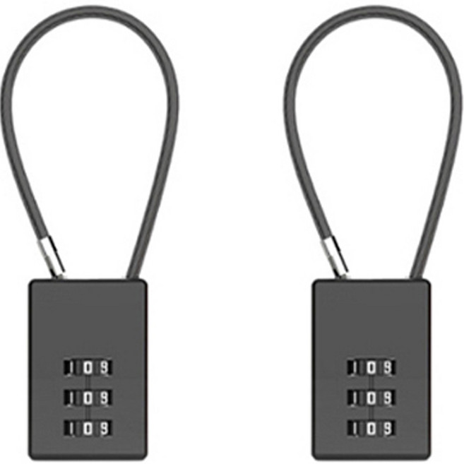 트래블큐브 스퀘어 스테인레스 코팅케이블 3다이얼 자물쇠, 2개