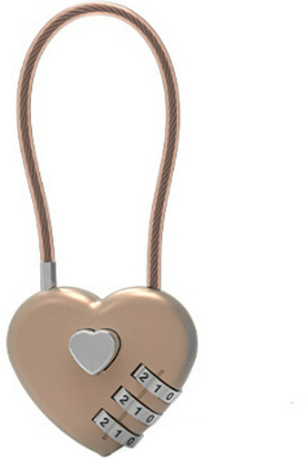 트래블큐브 하트 스테인레스 코팅케이블 3 다이얼자물쇠 골드, 1개