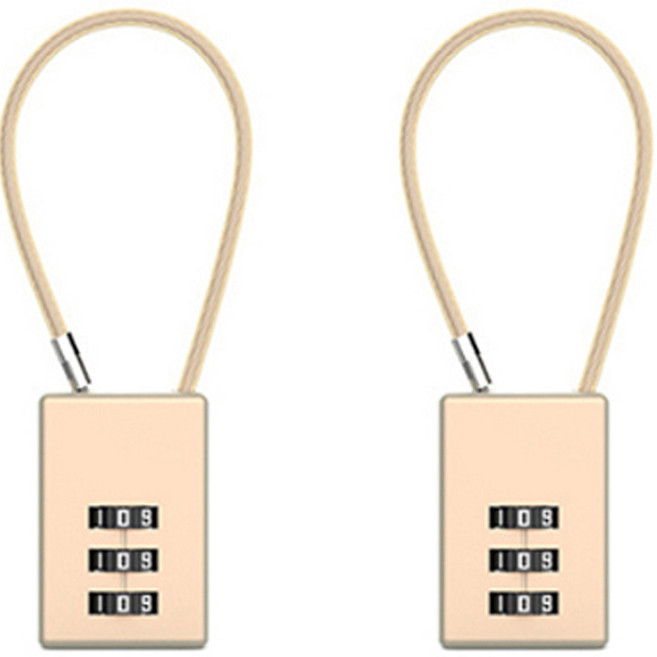 트래블큐브 스퀘어 스테인레스 코팅케이블 3다이얼 자물쇠 골드, 2개