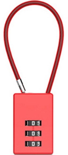 트래블큐브 스퀘어 스테인레스 코팅케이블 3다이얼 자물쇠 레드, 1개