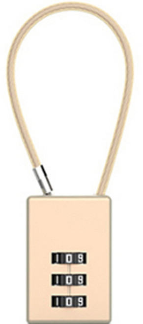 트래블큐브 스퀘어 스테인레스 코팅케이블 3다이얼 자물쇠 골드, 1개