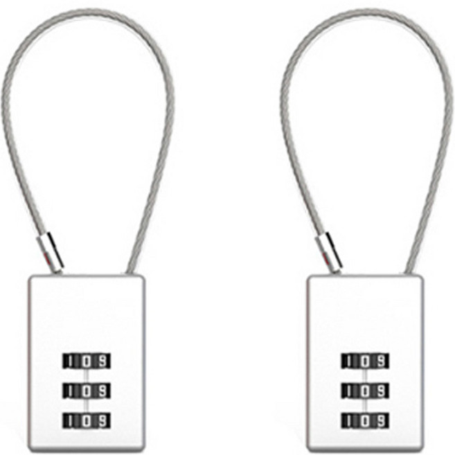 트래블큐브 스퀘어 스테인레스 코팅케이블 3다이얼 자물쇠 그레이, 2개