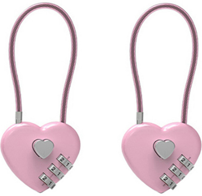 트래블큐브 하트 스테인레스 코팅케이블 3다이얼 자물쇠 핑크, 2개