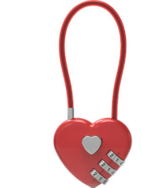 트래블큐브 하트 스테인레스 코팅케이블 3다이얼 자물쇠 레드, 1개
