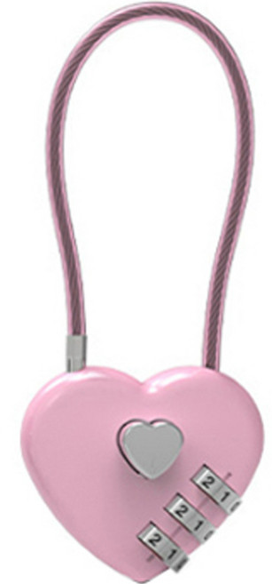 트래블큐브 하트 스테인레스 코팅케이블 3 다이얼 자물쇠 핑크, 1개
