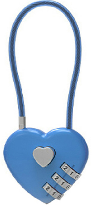 트래블큐브 하트 스테인레스 코팅케이블 3 다이얼자물쇠 블루, 1개