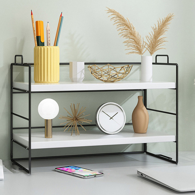 디모어 다용도 책상정리 미니 우드선반, 블랙 + 화이트, 2단