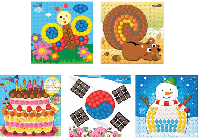 플레이콘 모자이크 5종 세트 시리즈 2, 나비, 다람쥐, 케익, 태극기, 눈사람, 1세트