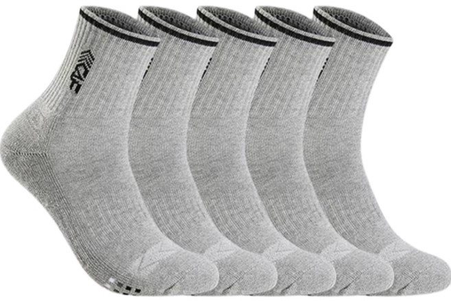 Lecaf 男式運動墊上衣舒適貼合中領襪子套組, 灰底黑條紋, 5雙