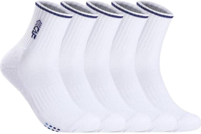 LECAF 男士運動緩震頂部單線舒適中筒襪, 白色 + 藍色, 5個