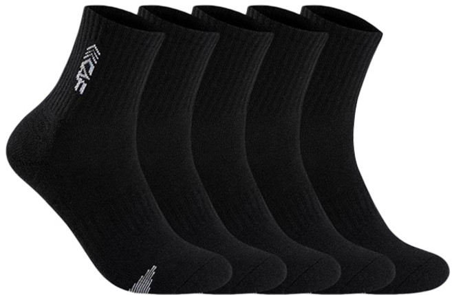 LECAF 男士運動氣墊底圖案舒適中筒襪5雙組, 黑色 + 白色, 1套