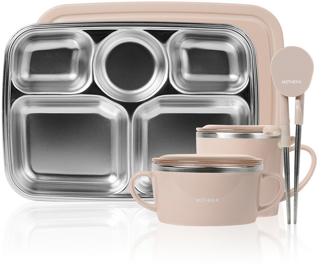 마더케이 스테인리스 식판세트, 베이지, 식판 + 볼 + 컵 + 교정 젓가락