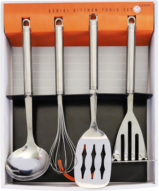 제니얼 일루쏘 조리도구 4종 세트 554, 국자 중 + 사각 뒤지개 + 감자으깨기 대 + 거품기, 실버, 1개