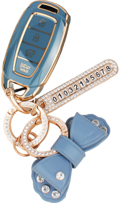 지엠지모터스 키 케이스 스트랩, 그레이블루, AH-01(리본 스트랩)