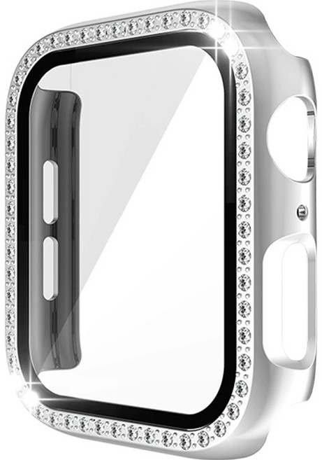 이츠라이프 애플워치 큐빅 풀커버 강화유리 스퀘어 케이스 40mm, 실버, 1개