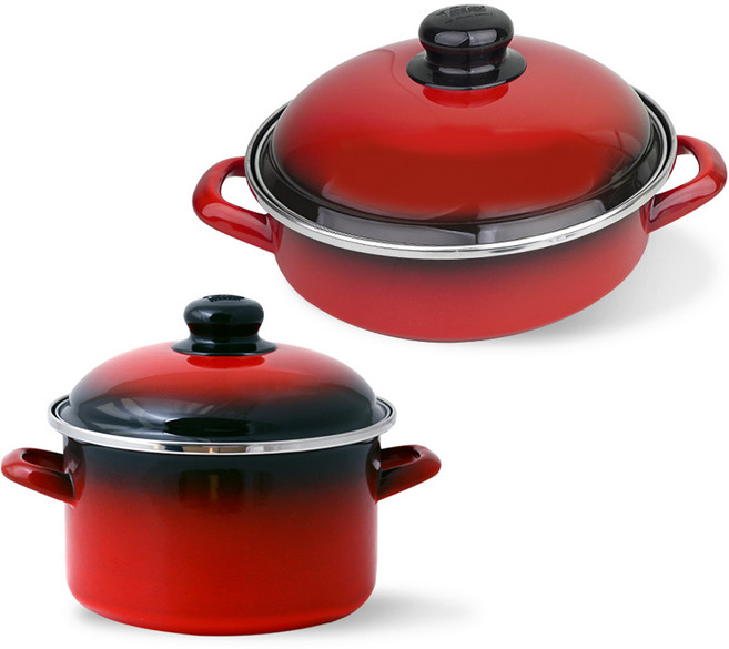 ELO 인덕션 쿡포트 빨간법랑 2종 세트, 레드, 깊은형 냄비 16cm + 전골 20cm, 1세트