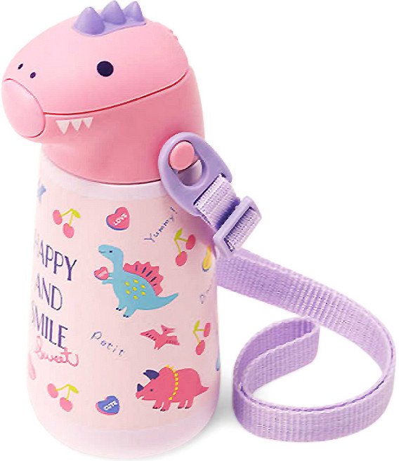 Skater 臉部圖案保溫保冷吸管水瓶 SSH4D, 粉彩恐龍, 370ml, 1個