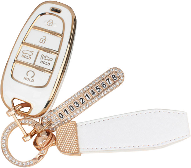 지엠지모터스 현대5버튼용 더뉴그랜저 넥쏘 스타리아 더뉴싼타페TM NX4투싼 소나타DN8 프리미엄 TPU 키케이스 세트, 크림화이트, AH-06