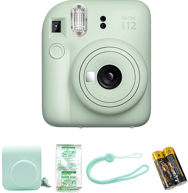 인스탁스 즉석카메라 미니12 민트그린 + 전용가방 + 필름 10p + 스트랩 세트, 1세트
