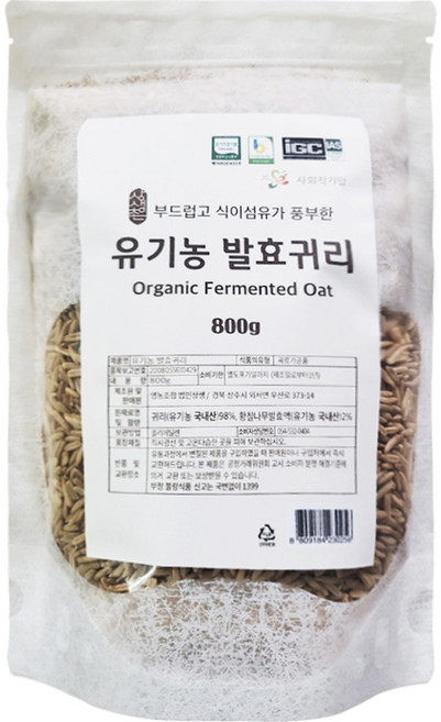 상생촌 유기농 국내산 발효귀리, 800g, 1개